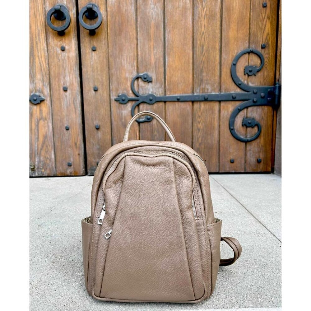 Ivan Troy Anta Gray Women's Italian Leather Outdoor Travel Bag Zipper Backpack